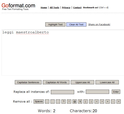 Formattare il testo online con GoFormat