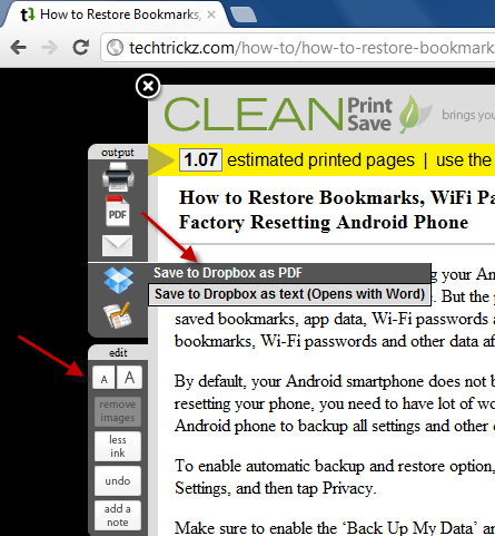 Come salvare le pagine web in Dropbox
