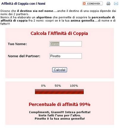 Calcolare affinità di coppia su Nomix