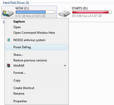 Puran Defrag Menu Puran Defrag Menu