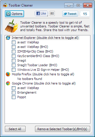Eliminare toolbar con Toolbar Cleaner