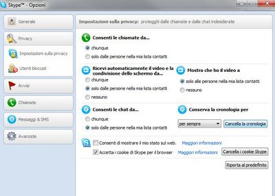 Cancellare cronologia Skype