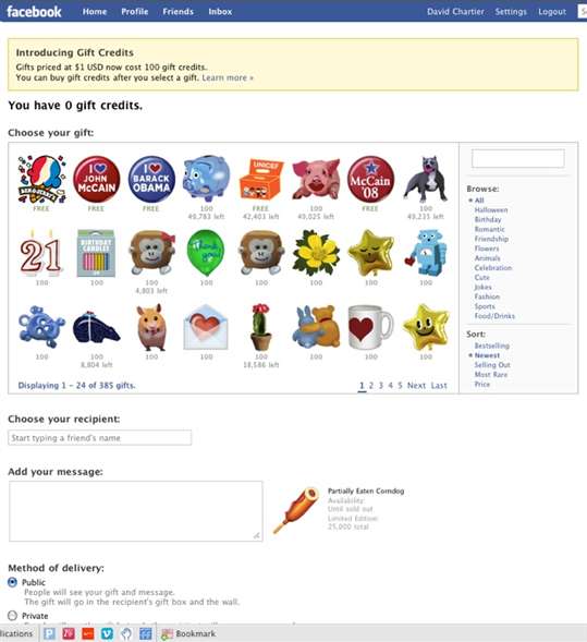 Facebook introduce Gift, regali a Go go negli USA