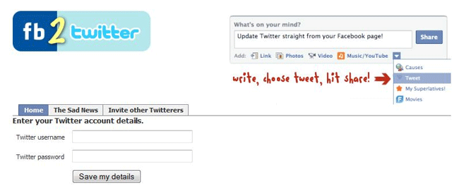 Aggiornamenti Twitter con Facebook