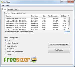 FreeSizer ridimensionare le immagini in base a dei profili speciali