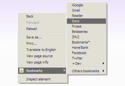 Preferiti di Google dal menu contestuale
