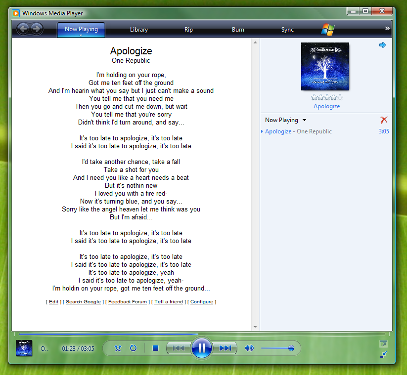 Testi canzoni su Windows Media Player