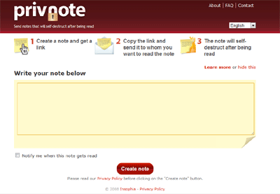 Privnote ovvero creare pagine che si autodistruggono