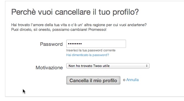 Come cancellarsi da Twoo