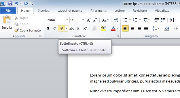 Come eseguire la sottolineatura su Word