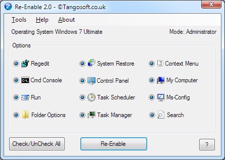 Windows: riabilitazione funzioni